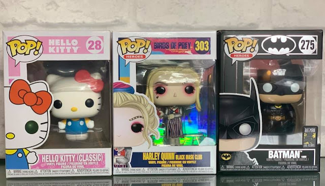 3 Funko Pop Vinyl figures - Hello Kitty, Harley Quinn, Batman 3 Funko Pop Vinyl figures - Hello Kitty, Harley Quinn, Batman